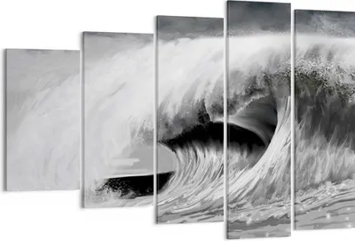 Produktbild von Bild auf Leinwand - Leinwandbild - 5 Teile - Welle Zeichnung Schwarzweiß - 150x100cm - Wand Bild - Wanddeko - Wandbilder - Leinwanddruck - Bilder - Wanddekoration - Leinwand bilder - EG150x100-4264