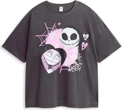 Image de Nightmare Before Christmas - Pyjama avec pantalon long pour femme manches courtes NS8597 (L) (Noir/Rose)