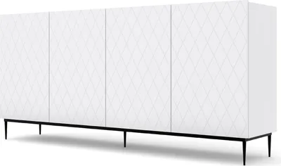 Produktbild von Kommode DIUNA 4D 193 cm mit dekoriert Front 4 Türen Sideboard Highboard Schrank mit Rahmen, Weiß Matt