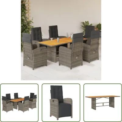 Produktbild von The Living Store 7-tlg. Garten-Essgruppe mit Kissen Grau Poly Rattan