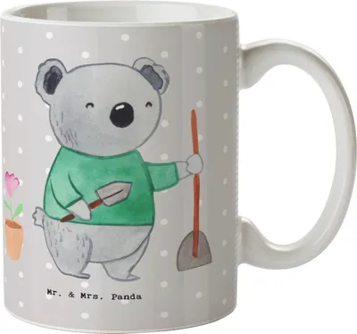 Produktbild von Mr. & Mrs. Panda Teetasse Garten- und Landschaftsbauerin Herz - Grau Pastell - Geschenk, Kaffeebecher, Gartenplaner, Gartenbau, Trinkbecher, Pott, Gärtnerei, Gartenarbeit