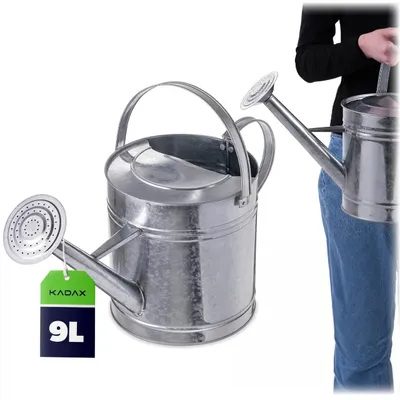 Produktbild von KADAX Zinkgießkanne 9 Liter, Vintage Gießkanne aus verzinkter Stahl, große Metallgießkanne mit abnehmbarer Brause, Giesskanne für Garten & Gewächshaus (Silber)