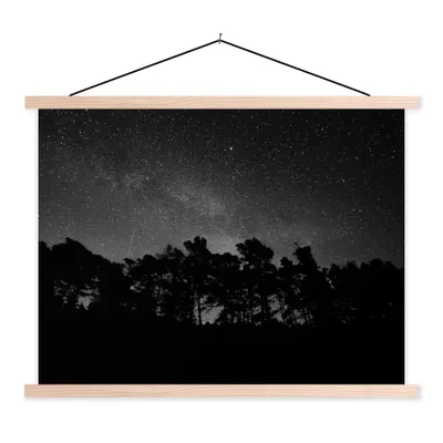 Produktbild von MuchoWow® Textilposter Sternenhimmel - Wald - Himmel - Schwarz - Bäume 60x45 cm mit holzfarbenen Rahmen - Bild