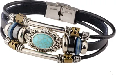 Produktbild von Uni-Armband, Perlenimitat-Türkis-Schmuck, Vintage-Seilkettenarmband für den täglichen Gebrauch-Schwarz