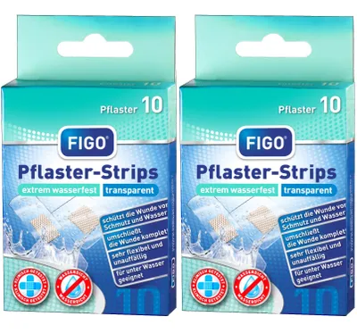 Produktbild von 20 Pflaster in 2 Größen, extrem wasserfest, transparent, Finger Verband, Wundpflaster FIGO