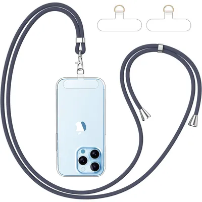 Produktbild von Handyband Universal Lanyard mit 2x Patch, verstellbar, abnehmbar, Blau+Transparent