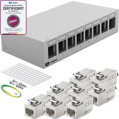 Produktbild von hb-digital Patchpanel 8 Port mit 8 x Keystone Module Cat 6a hellgrau