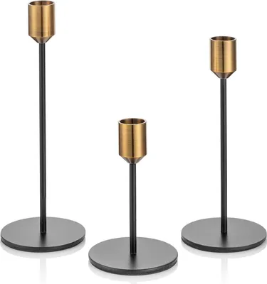 Produktbild von Romadedi Kerzenständer 3er-Set Gold Schwarz Vintage Modern 24/20/14cm