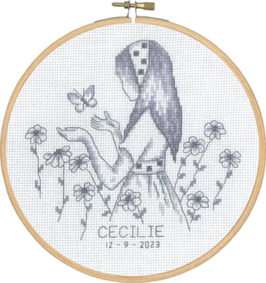 Obrázok produktu pre Permin krížiková výšivka s vyšívacím rámom "Cecilie", počítaný vzor, priemer 18 cm