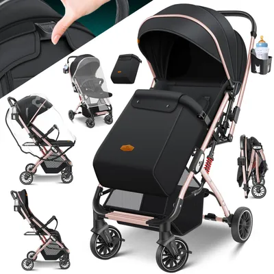 Produktbild von KIDIZ® Kinderwagen Kinderbuggy klappbar Liegebuggy Sportwagen Faltbar 360° Räder 5-Punkt Gurt Inkl. Fußsack, Getränkehalter, Regenabdeckung & Moskitonetz verstellbare Rückenlehne & Sonnenverdeck