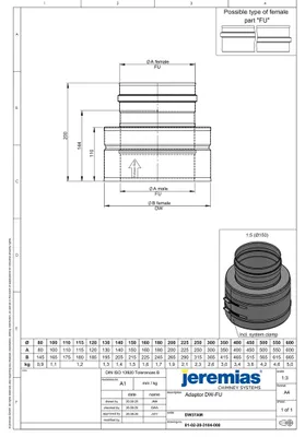 Produktbild von Jeremias DW-FU Übergang 200mm Muffe Doppelwand Edelstahl Abgassystem für EW-FU Rohr