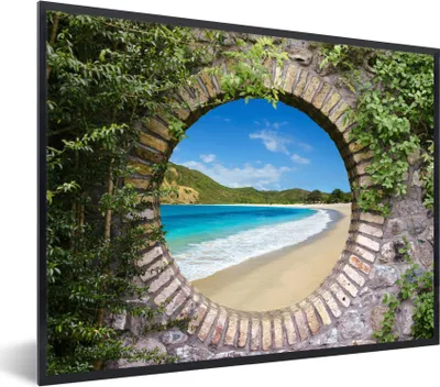 Produktbild von MuchoWow® Gerahmtes Poster Strand - Meer - Blick 80x60 cm - Poster mit Schwarzem Bilderrahmen Wandposter Rahmen Foto Bilder - Schwarzem - Mit Gestell