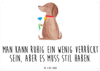 Produktbild von Mr. & Mrs. Panda Schild Hund Blume DIN A6 - Weiß - Geschenk, Metallschild, Frauchen, Süß, tafel, Sprüche, Retro Blechschild, Haha, Hunde, Wandbild, Türschild