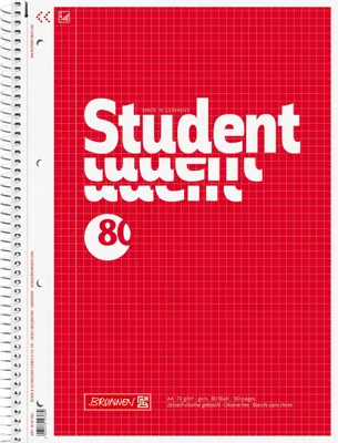 Productafbeelding van BRUNNEN 1067942 Collegeblock Student A4 kariert, mit Randlinie innen Deckblatt: rot