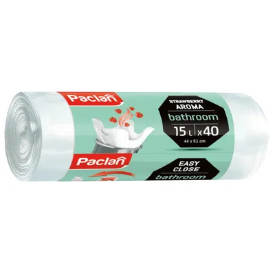 A roll of trash bags with strawberry scent for the bathroom.