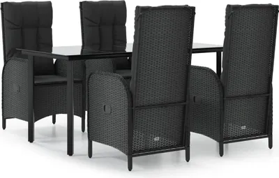 Produktbild von vidaXL 5-tlg. Garten-Essgruppe mit Kissen Schwarz Poly Rattan