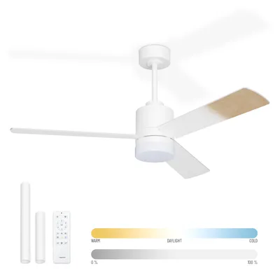 Obrázek produktu pro Noaton® 14132WWL Canis, bílá a světle hnědá, stropní ventilátor se světlem, DC motor, časovač, nastavitelné osvětlení, dálkové ovládání, funkce paměti
