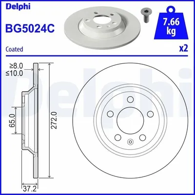 Produktbild von 2x DELPHI Bremsscheibe BG5024C für VW POLO (AW1 BZ1) 37 2mm 272mm