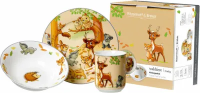 Produktbild von Ritzenhoff & Breker Geschirr-Set "WALDTIERE" aus Porzellan 3-teilig