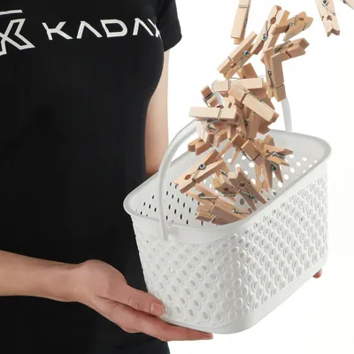 Obrázek produktu pro KADAX Klasický koš na kolíčky na prádlo, koš na kolíčky na prádlo na šňůru, koš na kolíčky na prádlo na zavěšení (bílý)