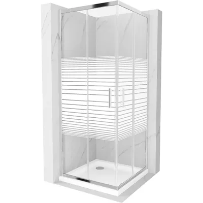 Obrázek produktu pro Mexen Rio čtvercový sprchový kout 80 x 80 cm, Pruhy, Chromovaná + sprchová vanička Flat, Bílá - 860-080-080-01-20-4010