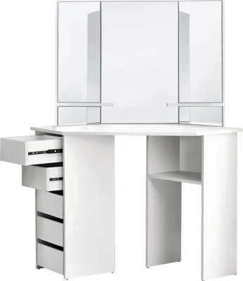Produktbild von ML-Design toaletný stolík biely, toaletný stolík s 3 zrkadlami, 5 zásuvkami a 3 odkladacími priestormi, 110x141,5x54 cm, kozmetický stolík z MDF dreva