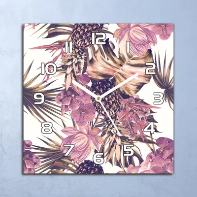 Produktbild von Deko Glasuhr Wanduhr 30x30 Ananas mit Blumen Quarz Küchenuhr Bürouhr
