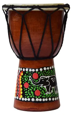 Produktbild von Djembe Trommel Bongo Afrika Holz bemalt Drum Instrument Musik Rhythmus Percussion Dot Painting : 15 cm Größe: 15 cm