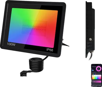 Zdjęcie produktu dla Naświetlacz LED RGB, wodoodporność IP66, sterowanie aplikacją Tuya, wtyczka EU, 100W