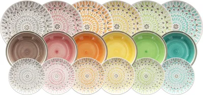 Image de set de vaisselle 18 pièces céramique multicolore ronde Le Cap