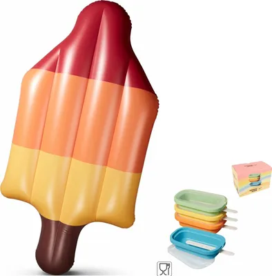 Produktbild von Aufblasbare Luftmatratze – Raketeneis – 161 x 78 x 25 cm & Eis am Stiel – & Eisformen – Silikon – 95 ml – Set mit 4 Teilen