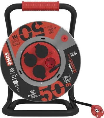 Zdjęcie produktu dla Przedłużacz EMOS 230V 50m/4Z gumowo-neoprenowy 3*1,5mm, metalowy bęben P084504
