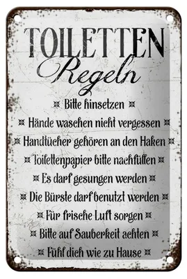 Produktbild von Blechschild Spruch 12x18cm Toiletten Regel bitte hinsetzen
