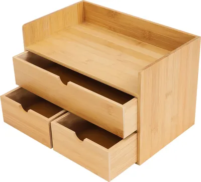 Zdjęcie produktu dla Organizer na biurko bambusowy z 3 szufladami biurowy pojemnik na dokumenty biurowy szuflady na listy 33*19*20cm