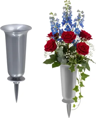 Produktbild von Grabvasen mit Erdspieß zum Stecken 2er Set 37 cm, silber