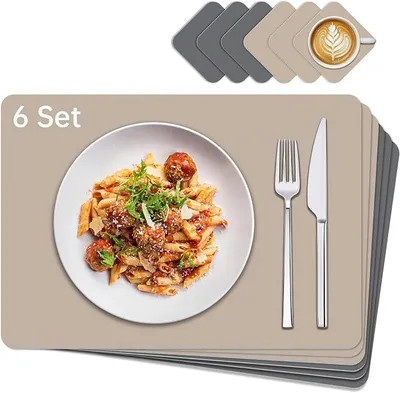 Produktbild von PolkaHome® Platzsets und Untersetzer 6-teilig, waschbar, rutschfest, hitzebeständig, doppelseitig (43 x 30 cm)