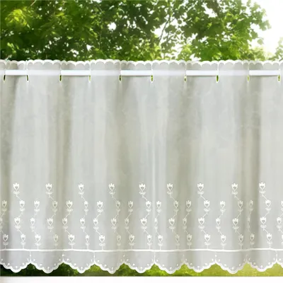 Produktbild von heimtexland ® Scheibengardine Voile Stickerei Tulpe Transparent Deko Gardine Landhaus bestickt Fensterdekoration BistrogardineTyp818 Natur HxB 60 x 115 cm