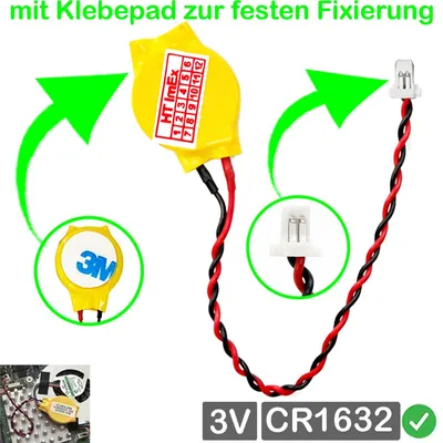 Produktbild von CR1632 mit steckerkabel CMOS Batterie 5 mm x 3 mm für Toshiba Notebook Laptop PC