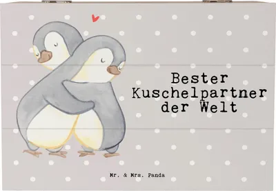 Produktbild von Mr. & Mrs. Panda Kiste Pinguin Bester Kuschelpartner der Welt 22 x 15 cm - Grau Pastell - Geschenk, Schatzkiste, Verliebt, Geschenkidee, Liebe, Hochzeitstag, Schatulle