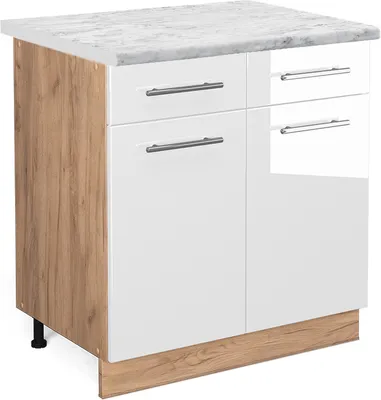 Produktbild von Küchenunterschrank Vicco Fame-Line Weiß Hochglanz 80 cm , AP Marmor, Model 46041