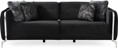 Zdjęcie produktu dla Designerska sofa 3-osobowa duża sofa tapicerowana czarne aksamitne meble