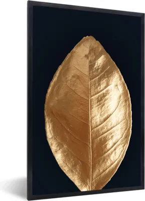Produktbild von MuchoWow® MuchoWow® Gerahmtes Poster Schwarz - Gold - Blatt 60x90 cm - Poster mit zchwarzem Bilderrahmen - Kunst