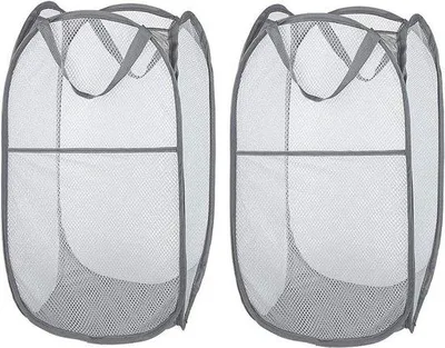 Image de Panier à linge gris 35 x 35 x 61 cm, lot de 2 - Pliable et facile à transporter