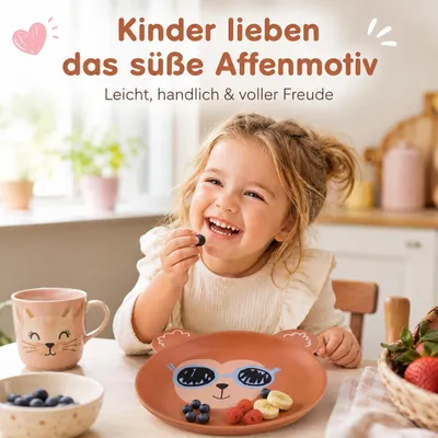 Immagine prodotto di Piatto per bambini in melamina RICE con motivo a scimmia, Ø 19 cm, senza BPA, opaco, lavabile in lavastoviglie
