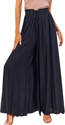 Produktbild von ASKSA Damen Breites Bein Hose Sommer Hohe Waist Plissee Hosen Elegante Einfarbig