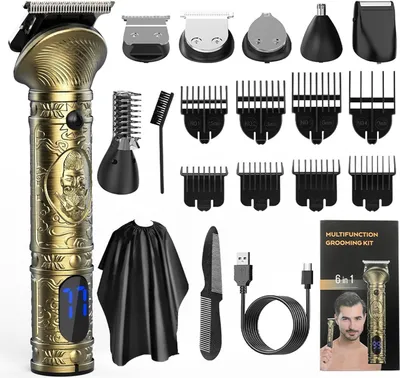Produktbild von OKWISH Haarschneider Haarschneidemaschine Haartrimmer USB wiederaufladbar 6-in-1-Bartschneider LED-Anzeige Langhaarschneider Bartschneider
