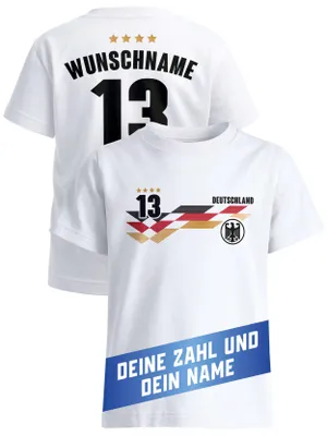 Produktbild von T-Shirt Kinder Deutschland Trikot WM Fußball-Sommer 2026 personalisiert mit Name Zahl Fußball Fanshirt Jungen MädchenGeschenk Moonworks®