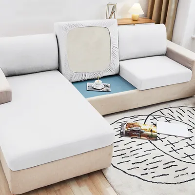 Produktbild von Sofa Sitzkissenbezug, Stretch Sofabezug, Elastische Sofahusse Sofa Abdeckung, Sofa Sitzkissen Schonbezug Couch Überzug (für 3 Sitzer , Weiß)