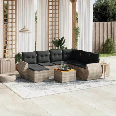 Produktbild von 8-tlg. Garten-Sofagarnitur mit Kissen Grau Poly Rattan 3257453