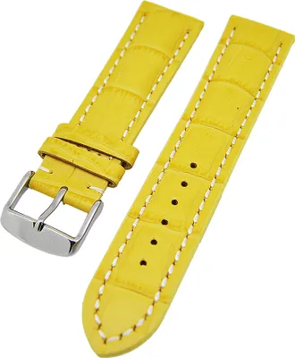 Produktbild von Uhrenarmband Kalblederband Aligator-Optik dick gepolstert Gelb 20mm